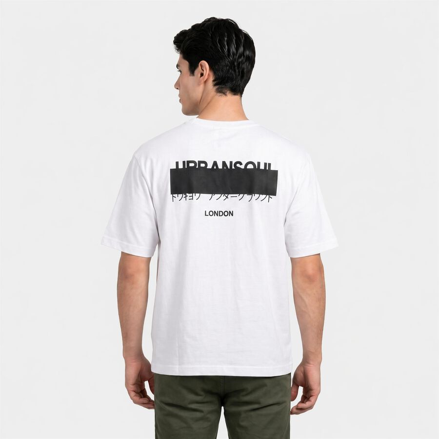 Men's White Cotton Round Neck Regular T-Shirt, White, large