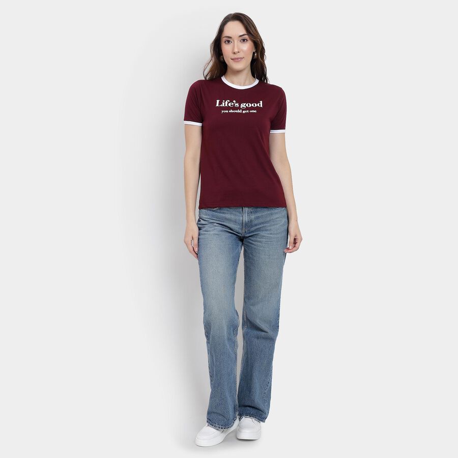 Ladies' Round Neck T-Shirt, वाइन, large image number null