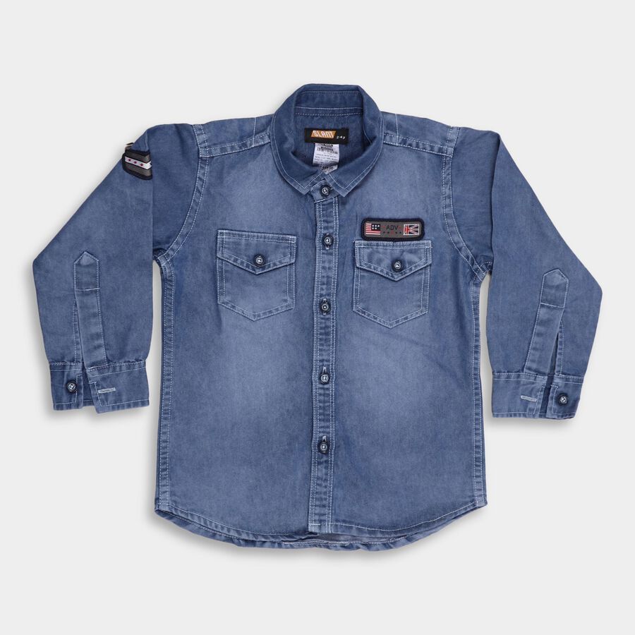 Boys' Casual Shirt, मध्यम नीला, large image number null