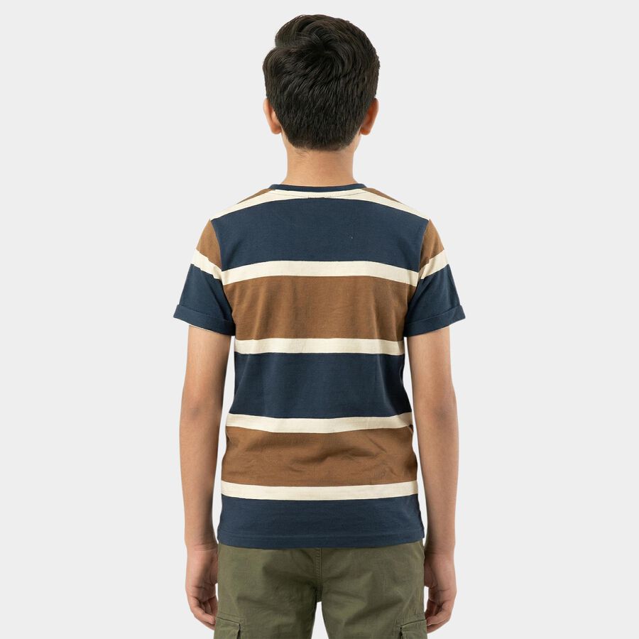 Boys Brown Round Neck Casual T-Shirt, भूरा, large