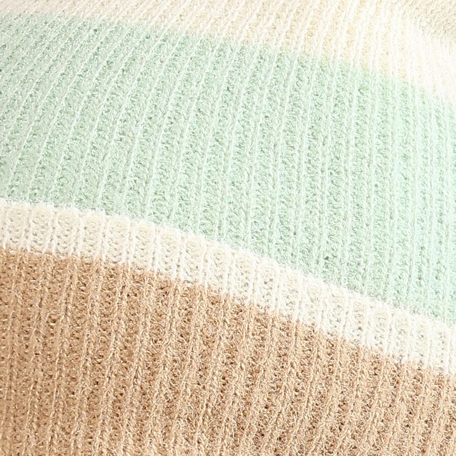 Women's Muted Pastel Green and Beige Color-Blocked Beanie Cap, हल्का हरा, large image number null