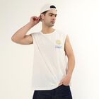 Men's White Round Neck Sleeveless Graphic T-Shirt, White, small