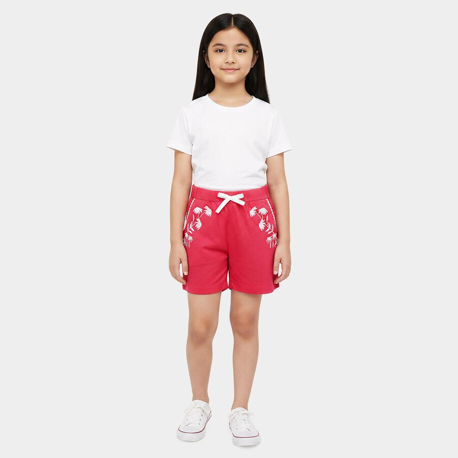 Girls' Fuchsia Regular Fit Solid Shorts, रानी (फ्यूशिया), large