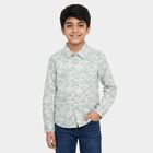 Boys' Mint Green Cotton Floral Regular Fit Shirt, Light Green, small