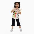Girls Cream Cotton Rainbow Graphic Top and Navy Blue Capri Set, Off White, small image number null