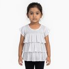 Girls Bright Eggshell White Round Neck Casual T-Shirt, सफ़ेद, small