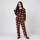 Women's Wine Straight Fit Teddy Printed Pyjama Set , वाइन, small