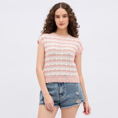 Women's Bright Pink Cotton Round Neck Sleeveless Top