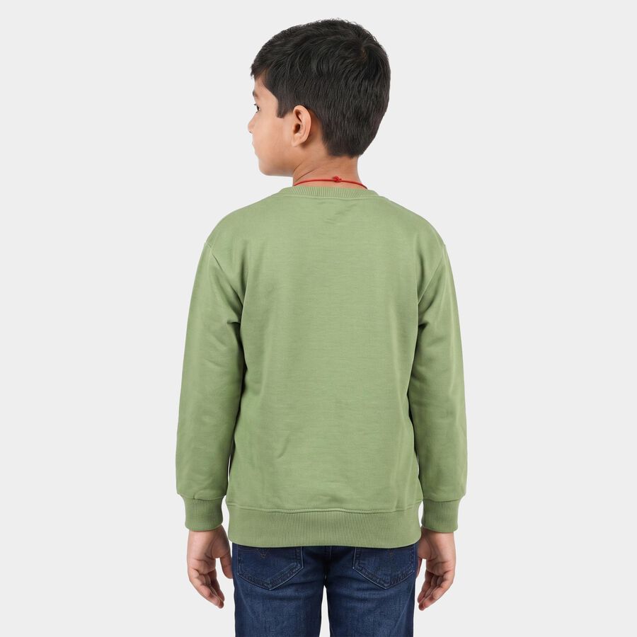 Boys' Green Round Neck Pullover Sweatshirt, हल्का हरा, large