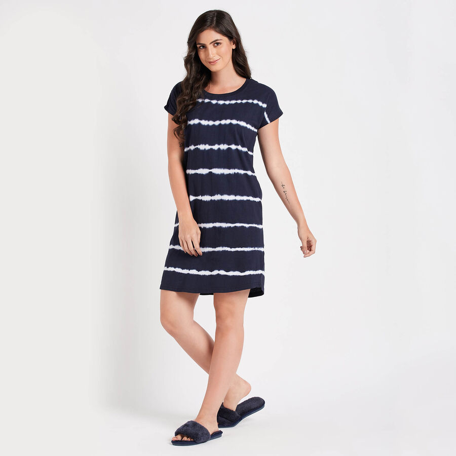Cotton Stripes Dress, Navy Blue, large image number null