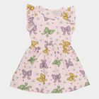 Girls' Light Pink Bow and Floral Printed A-Line Frock, Light Pink, small image number null