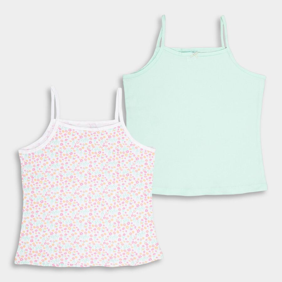 Girls' Bright Multicolor Cotton Spaghetti Neck Casual Vest, Light Green, large image number null
