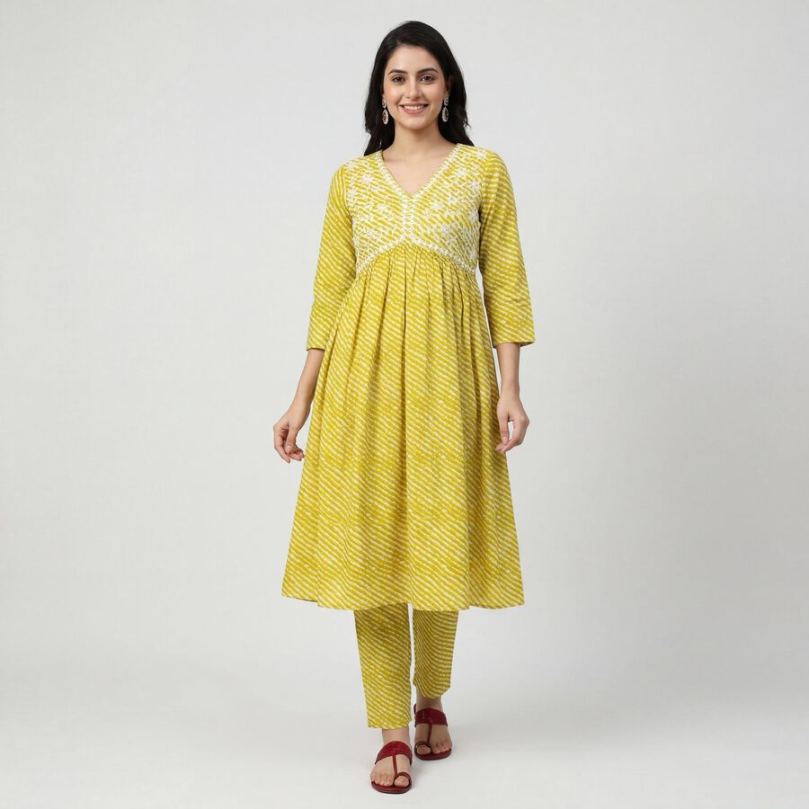 Women's Green Cotton Ethnic Set, Light Green, large