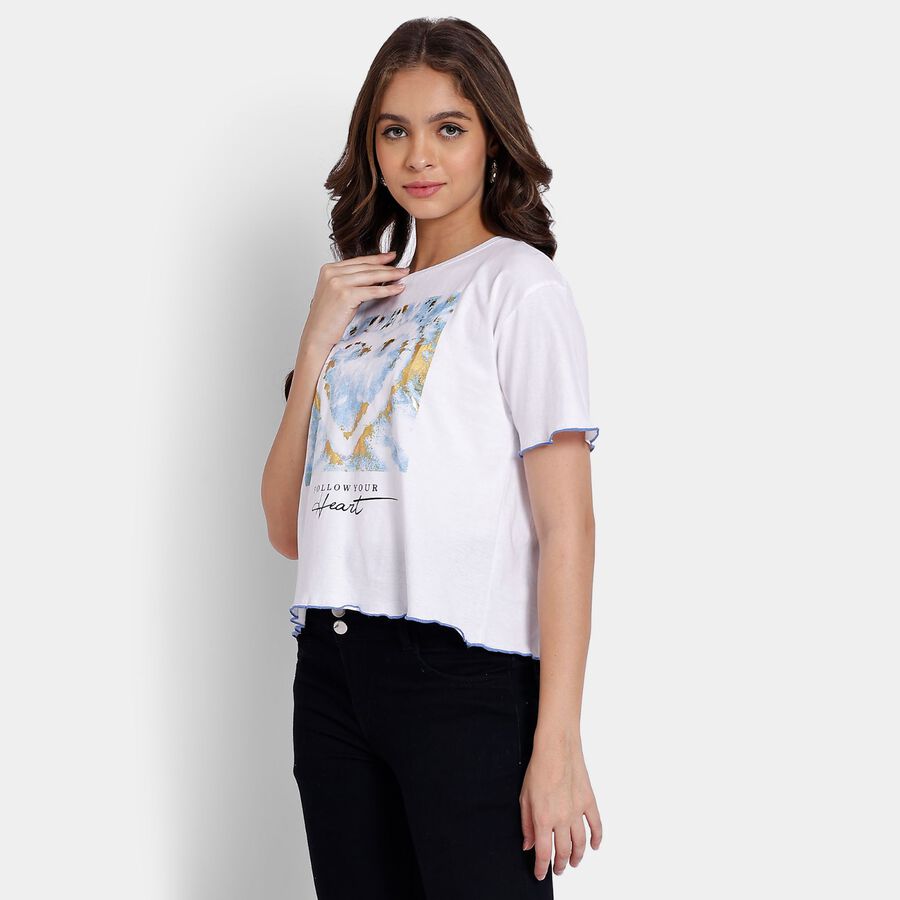 Ladies' 100% Cotton Crop  Top, White, large image number null