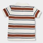 Boys' White Cotton Collar Neck Striped T-Shirt, Off White, small image number null