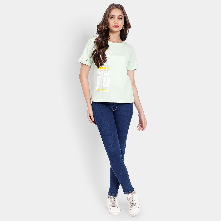 Ladies' Cotton Round Neck T-Shirt, Light Green, large image number null