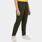 Girls Olive Green Straight Fit Printed Pyjama, Olive, small