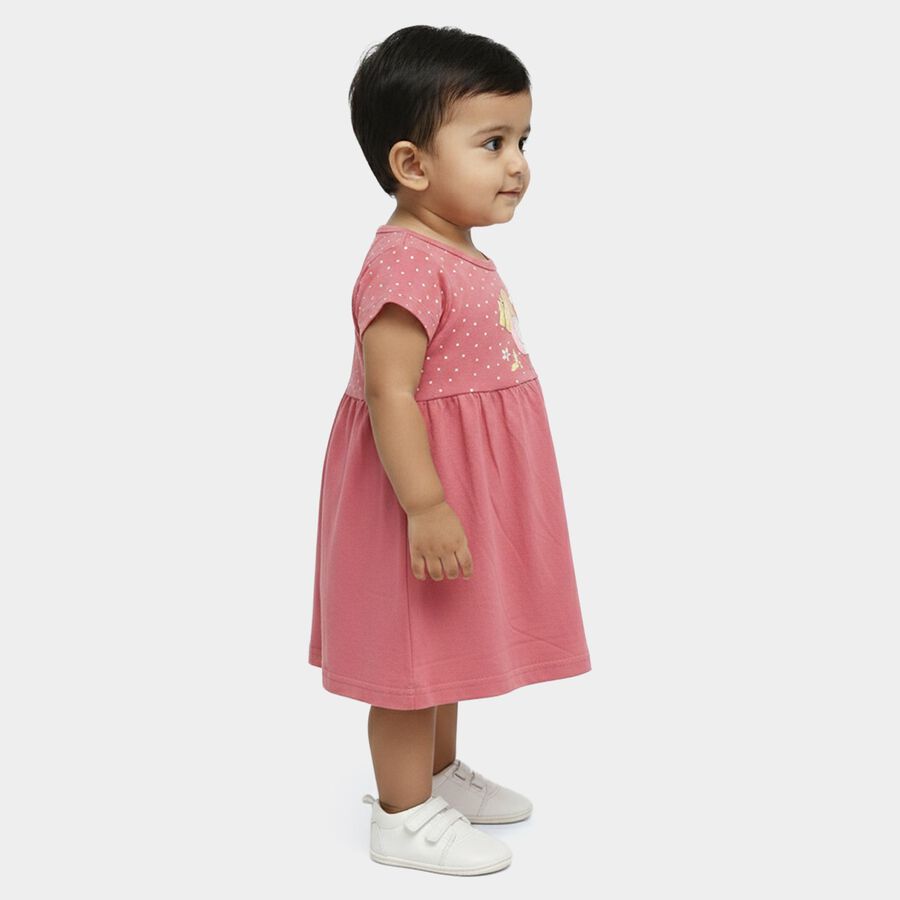 Infants' Pink Regular Fit Peter Pan Collar Cotton Frock, Light Pink, large