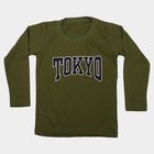 Boys Olive Green Cotton Blend Round Neck Regular T-Shirt, Olive, small