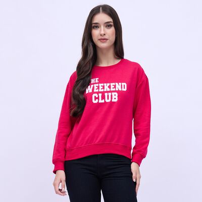 Women's Bright Red Crew Neck Casual Sweatshirt