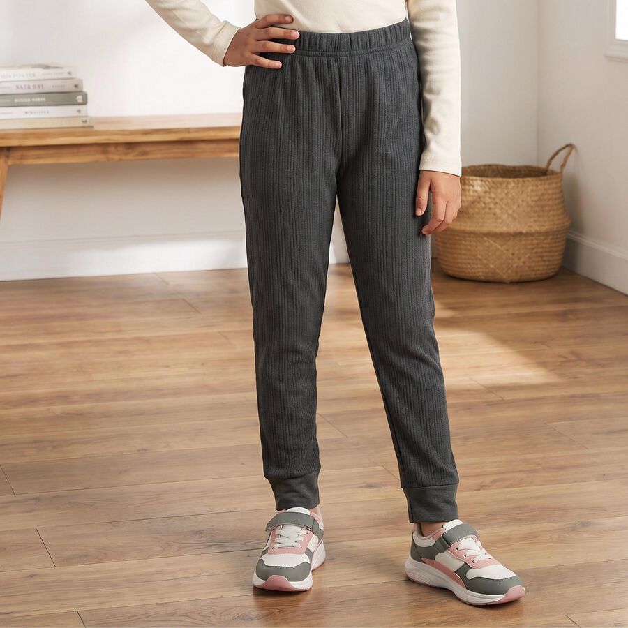 Girls' Charcoal Long Johns Thermal, चारकोल, large
