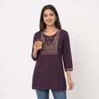 Women's Purple Round Neck Embroidered Kurti, Purple, small