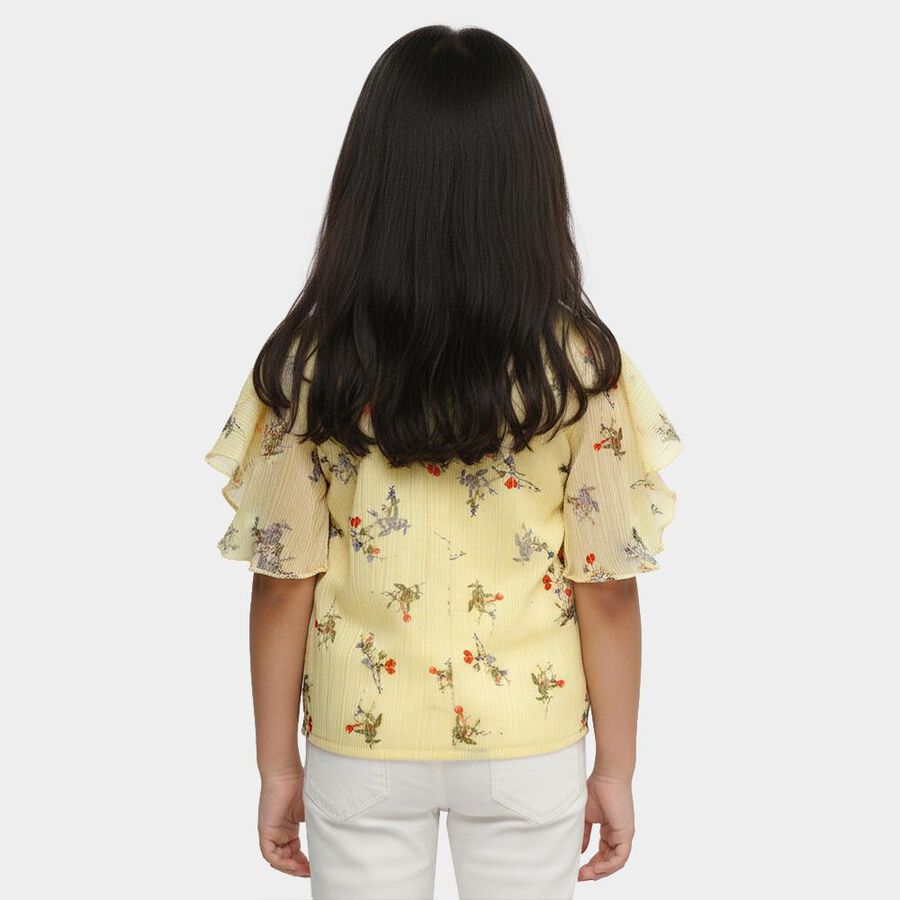 Girls' Bright Mustard Yellow Round Neck Casual T-Shirt, पीला, large
