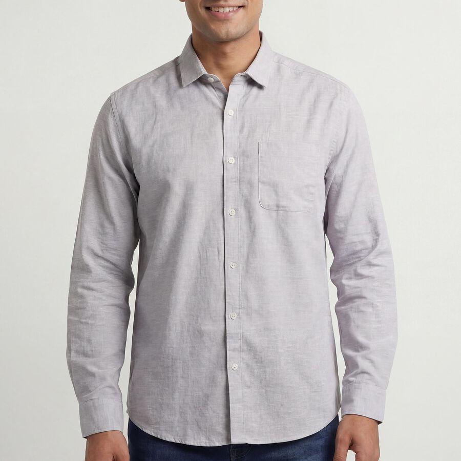 Men's Grey Regular Fit Casual Shirt, Light Grey, large