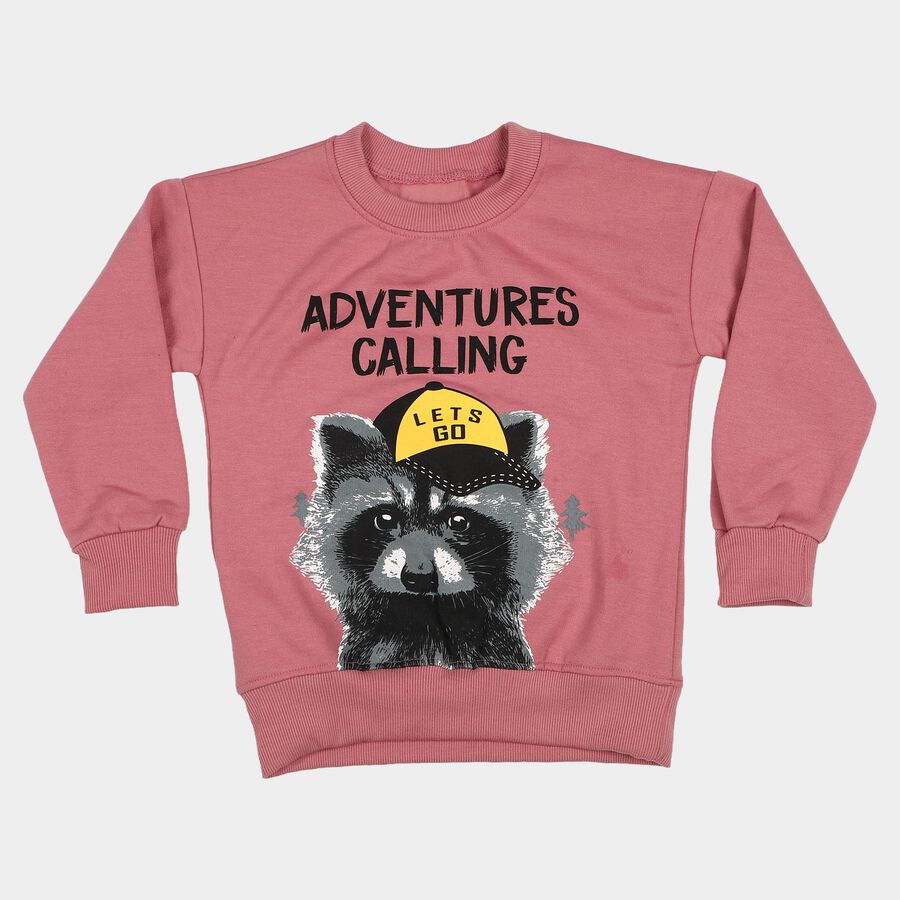 Boys' Pink Crew Neck Graphic Print Sweatshirt, गुलाबी, large