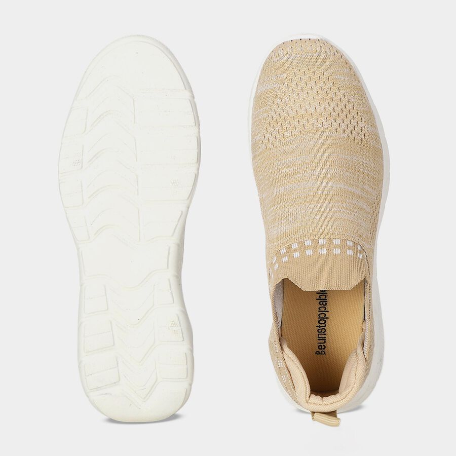 Women's Beige Slip-On Casual Sneakers, Beige, large