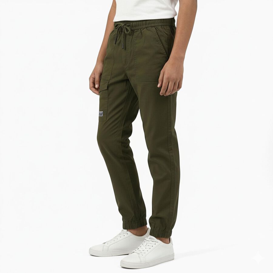 Boys Olive Green Regular Fit Jogger Trousers, Olive, large image number null