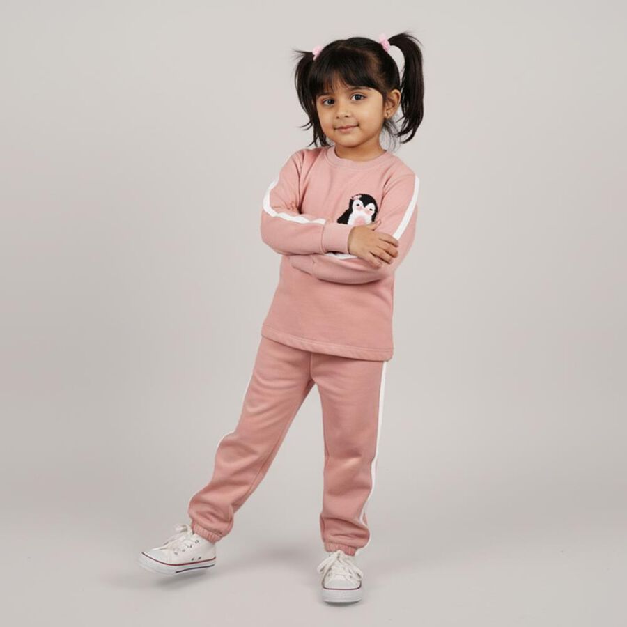 Girls Muted Dusty Pink Round Neck Casual Hipster Set, Light Pink, large image number null