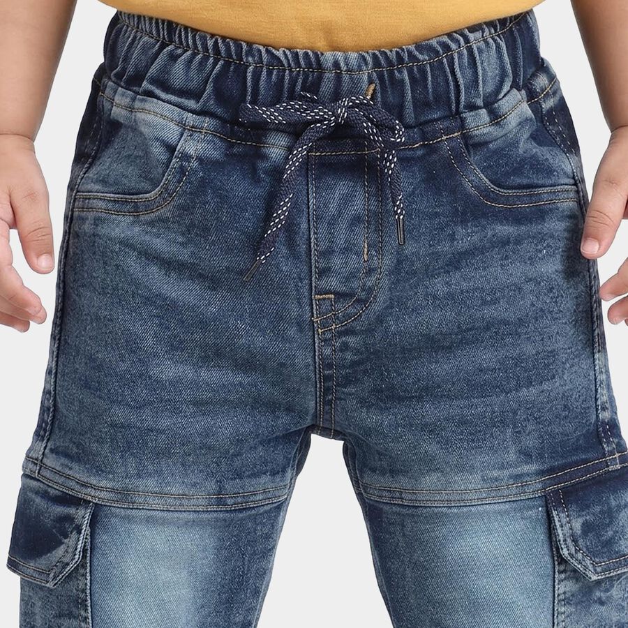 Infants Blue Relaxed Fit Cargo Jeans, मध्यम नीला, large
