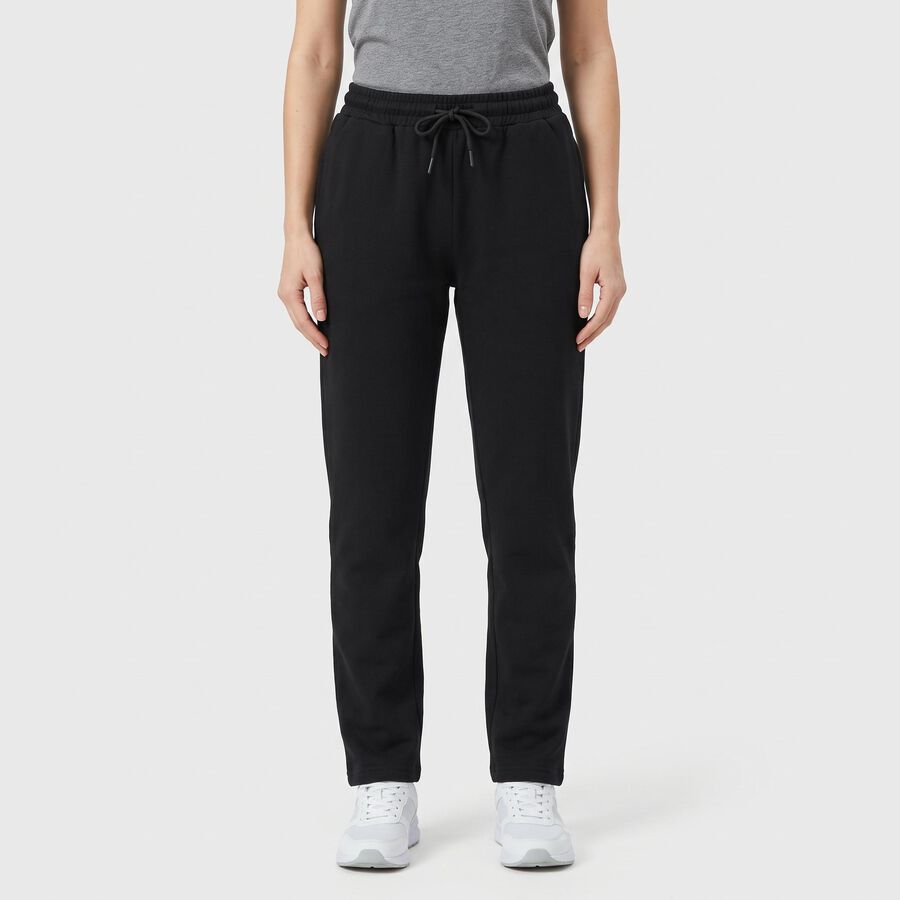 Women's Black Straight Fit Solid Track Pants, काला, large