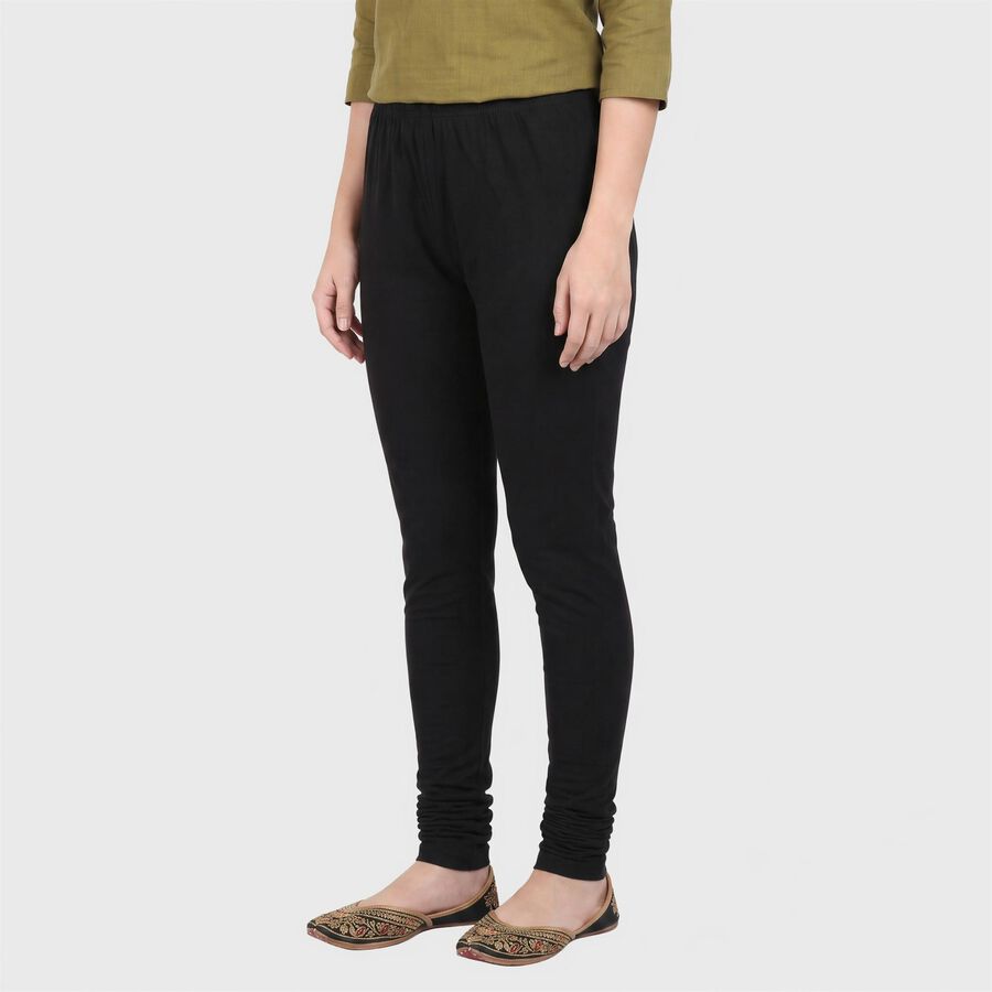 Women's Black Slim Fit Elastic Waist Churidar, काला, large