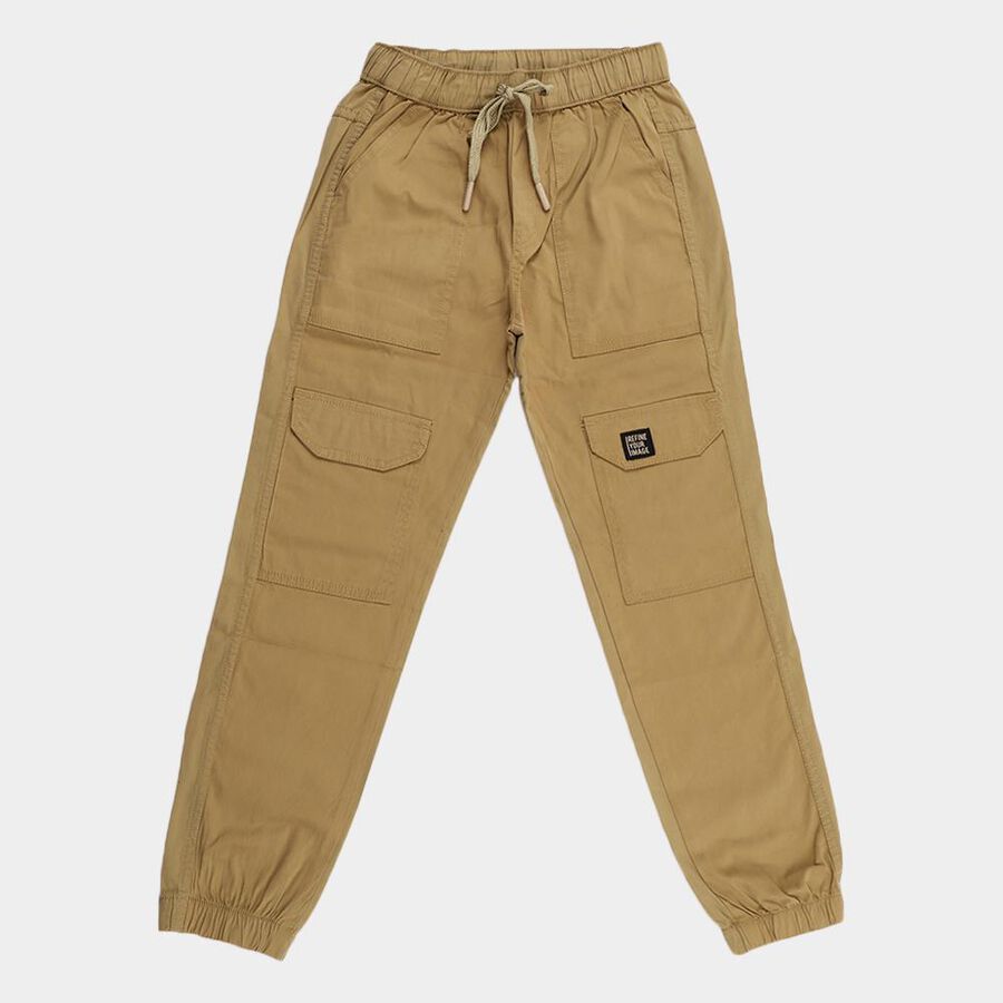 Boys' Khaki Relaxed Fit Cargo Trousers, खाकी, large image number null