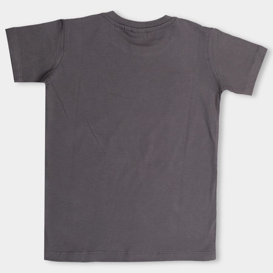 Boys' Dark Grey Cotton Round Neck Graphic Print T-Shirt, Dark Grey, large image number null