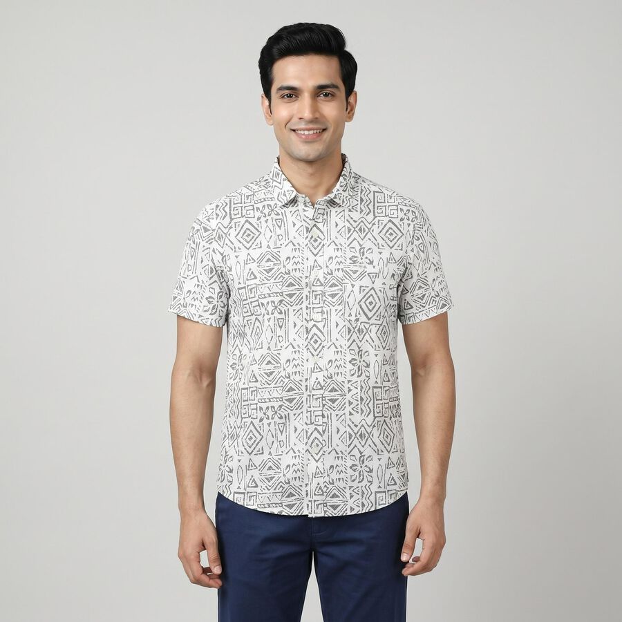 Men's Grey Cotton Half Sleeves Spread Collar Regular Fit Casual Shirt, हल्का ग्रे, large