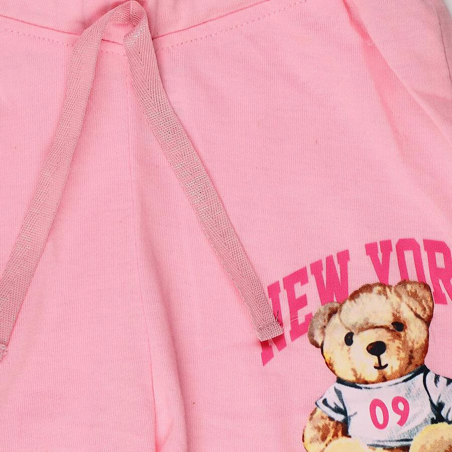 Girls' Pink Regular Fit Teddy Bear Printed Pyjama, हल्का गुलाबी, large