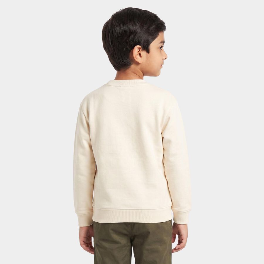 Boys' Beige Crew Neck Graphic Print Sweatshirt, गहरा पीला, large