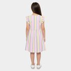 Girls' Multicolour Striped Flutter Sleeve Fit and Flare Frock, Off White, small