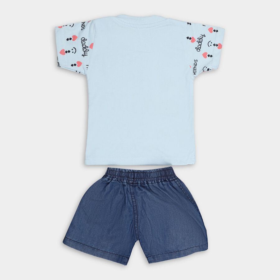 Boys' Light Blue Round Neck Printed Baba Suit, Light Blue, large image number null