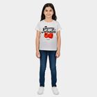 Girls White Round Neck Casual T-Shirt, सफ़ेद, small