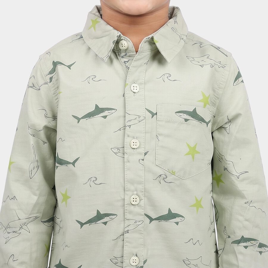 Boys' Light Green Green Cotton Casual Shirt, हल्का हरा, large