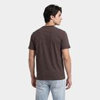Men's Brown Round Neck Regular T-Shirt, भूरा, small