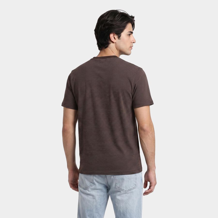 Men's Brown Round Neck Regular T-Shirt, भूरा, large