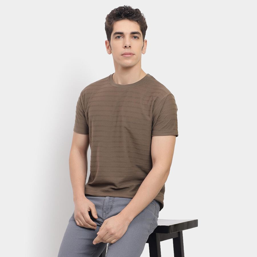 Men's Round Neck Half Sleeves T-Shirt , Khaki, large image number null