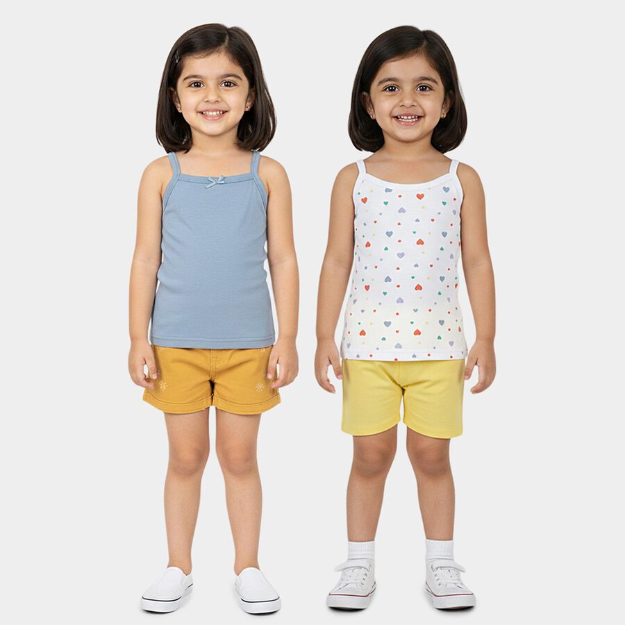 Girls Blue and White Cotton Square Neck Casual Vest, Light Blue, large