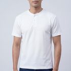 Men's White Henley Neck Casual Half Sleeve T-Shirt, White, small