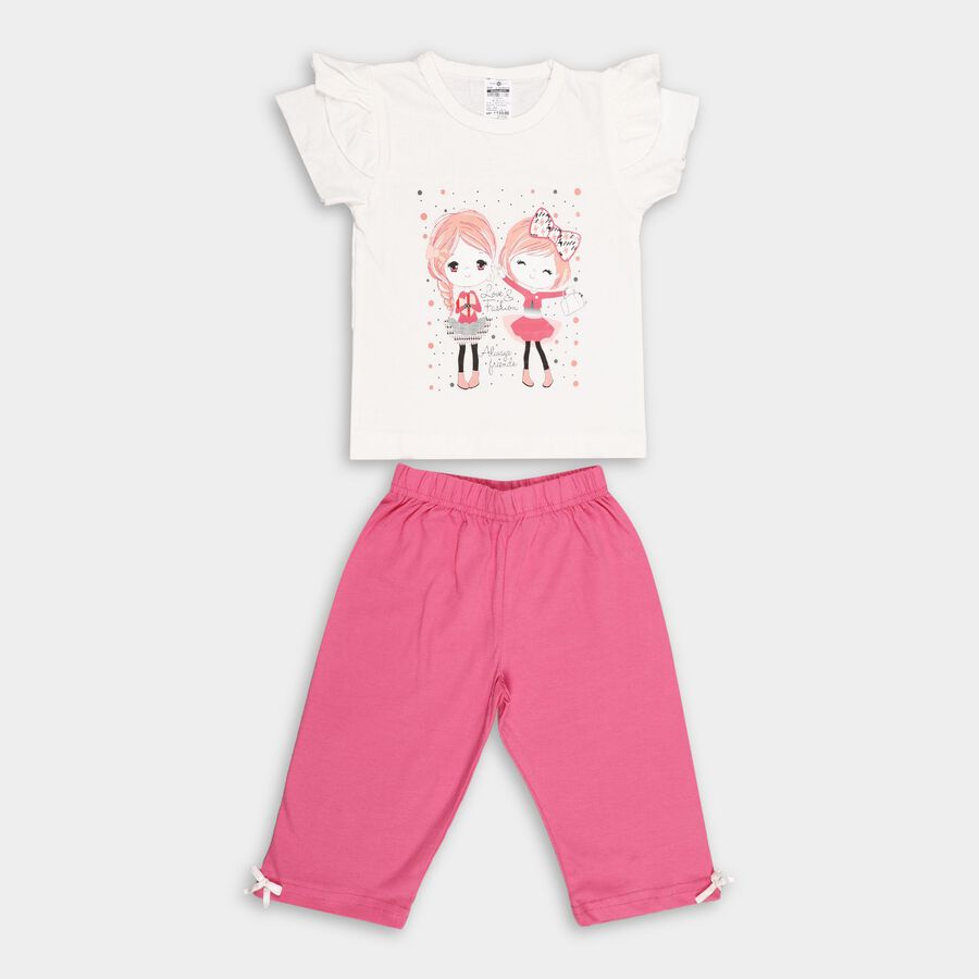 Girl's Cotton Capri Set, Off White, large image number null